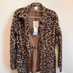 Ellison Leopard Brown Beige Utility Cotton Cinched Waist Zip Up Jacket